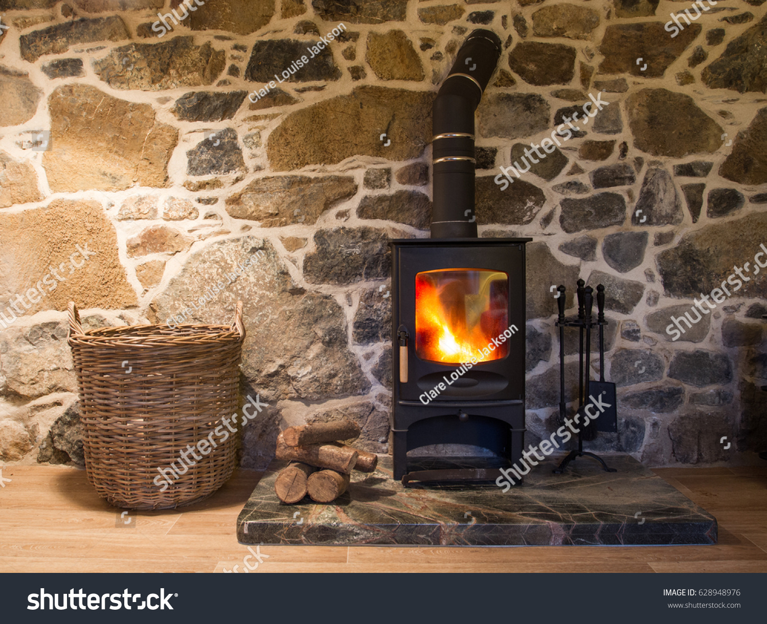 Interior Hearth Stone Walled Cottage Wood Stock Photo Edit Now