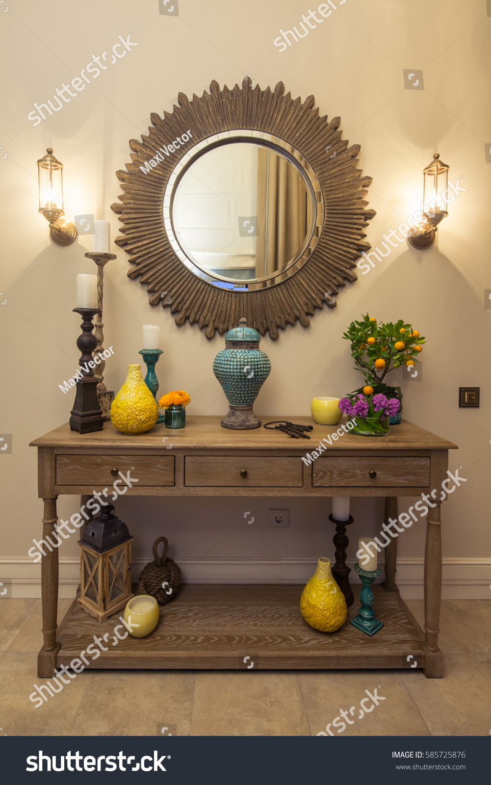 Interior Style Provence Vintage Wooden Console Stock Photo Edit Now 585725876