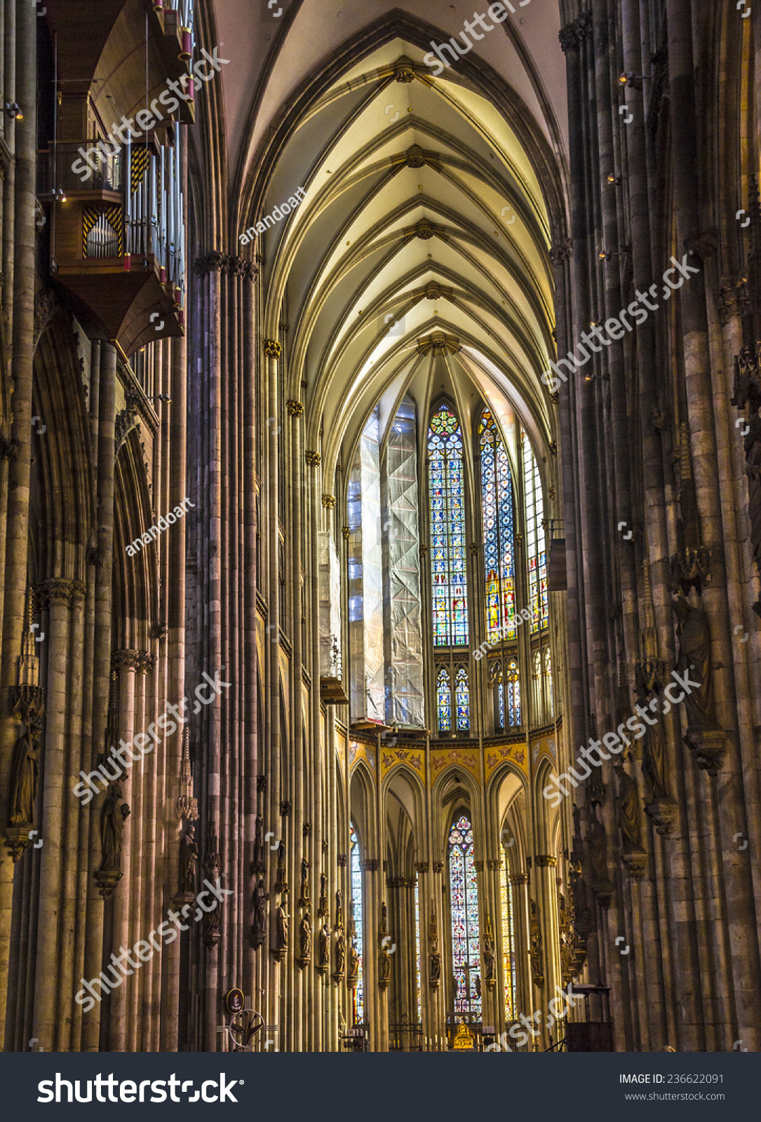 Interior Cologne Cathedral Organ Gothic Columns Stock Photo