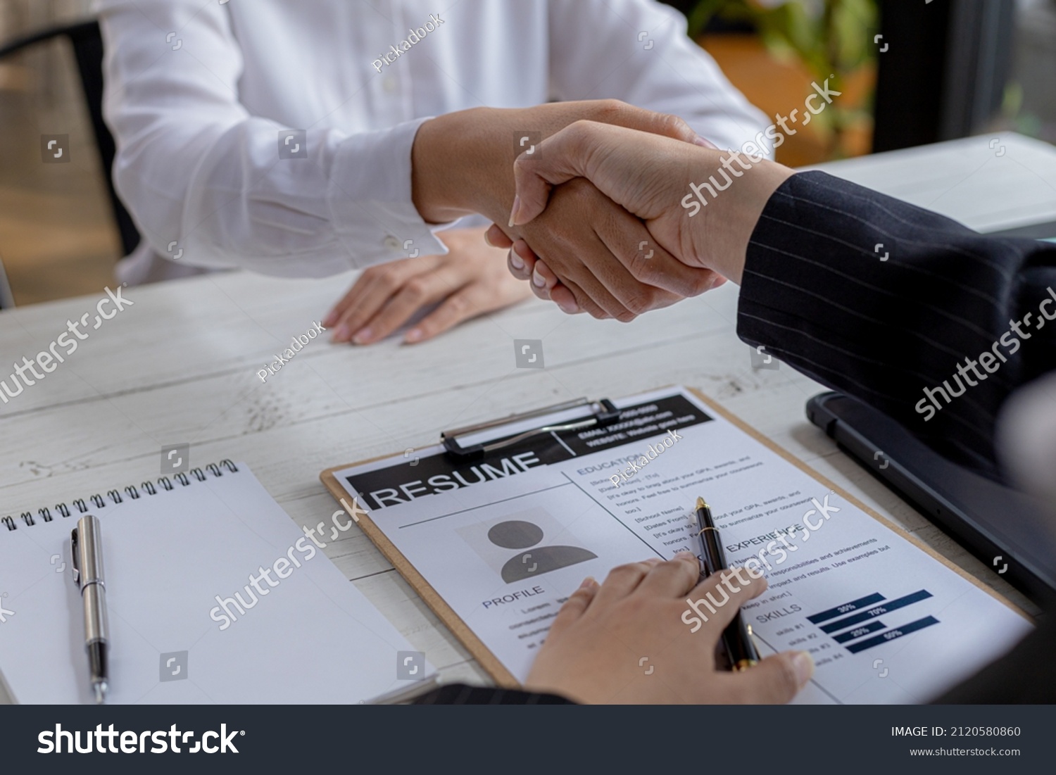 Job Interviewer Job Applicant Holding Hands Stock Photo 2120580860 ...