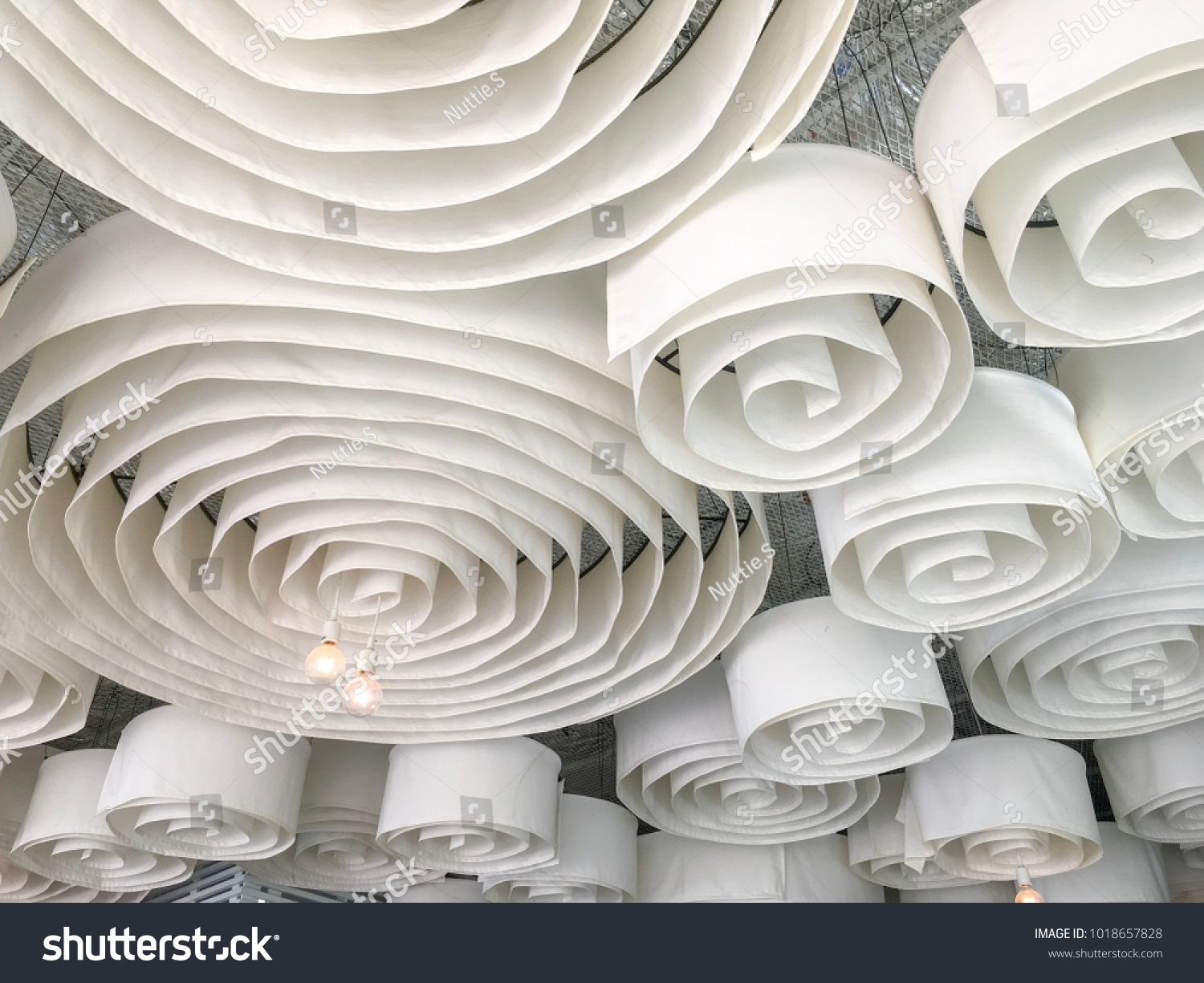 Lamp Many White Roll Fabric Hanging Stock Image Download Now