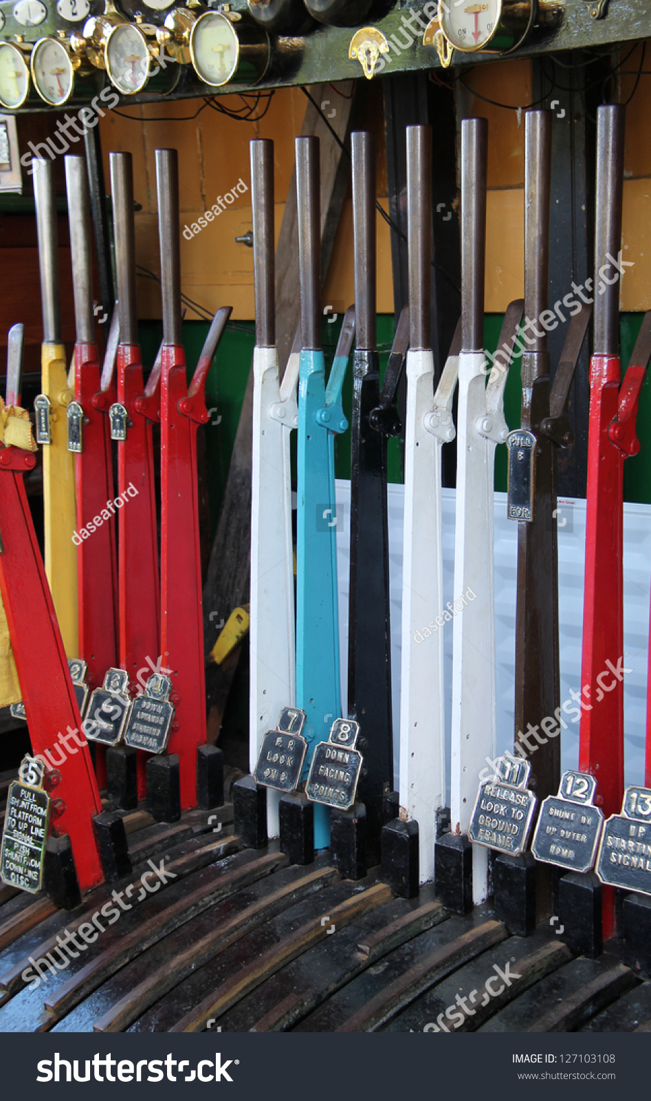 The Levers And Controls In A Train Signal Box. Stock Photo 127103108 ...