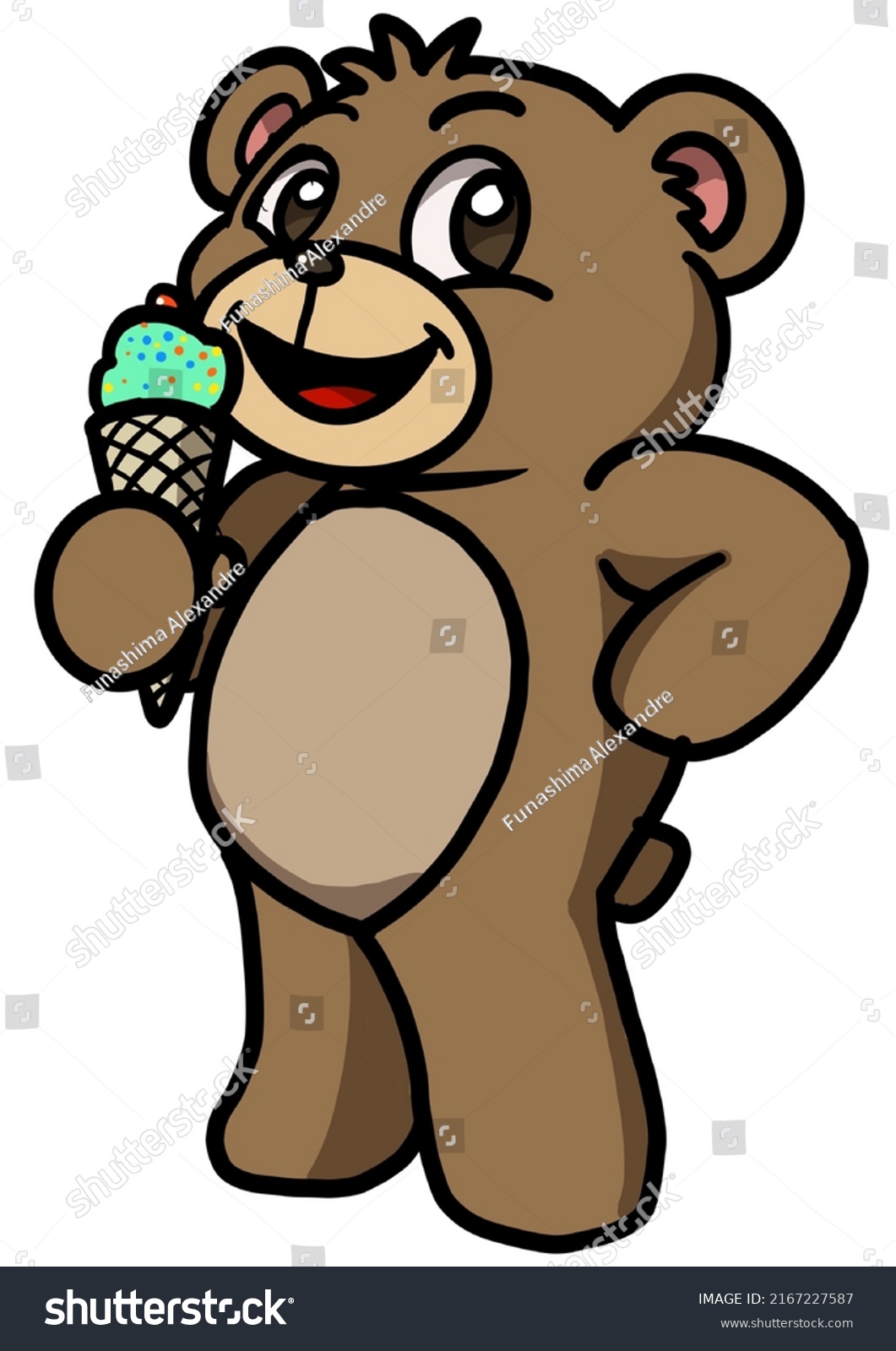 Little Bear Eating Ice Cream Stock Illustration 2167227587 Shutterstock