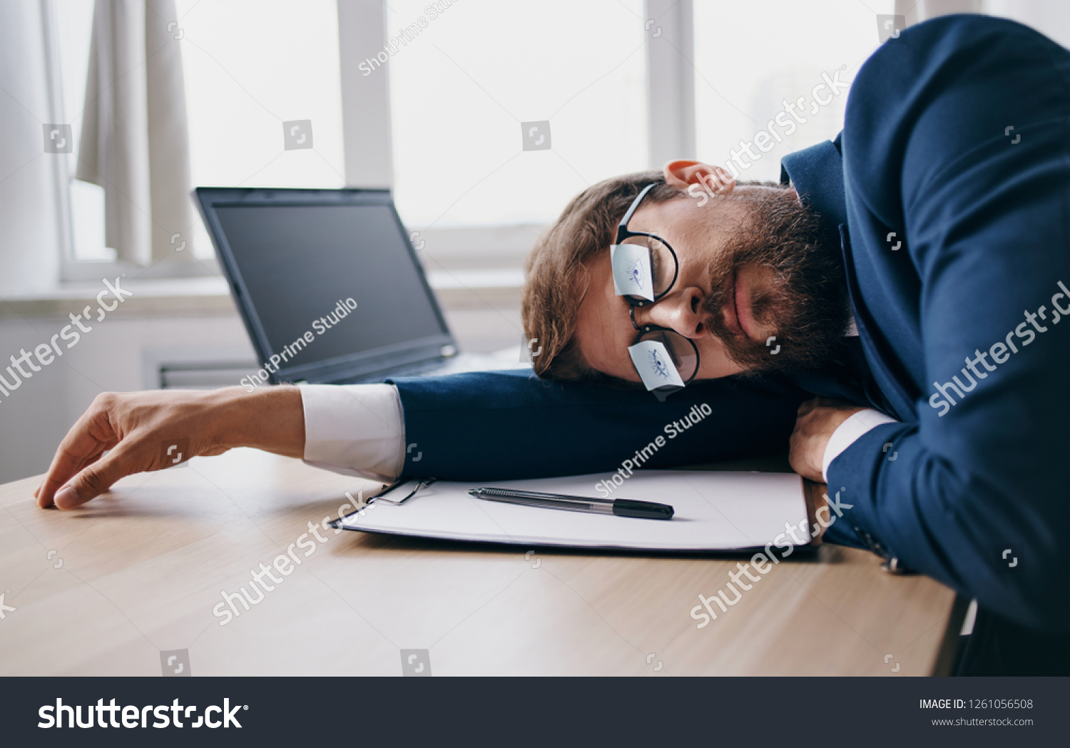 Man All Fell Asleep Work On Beauty Fashion Stock Image