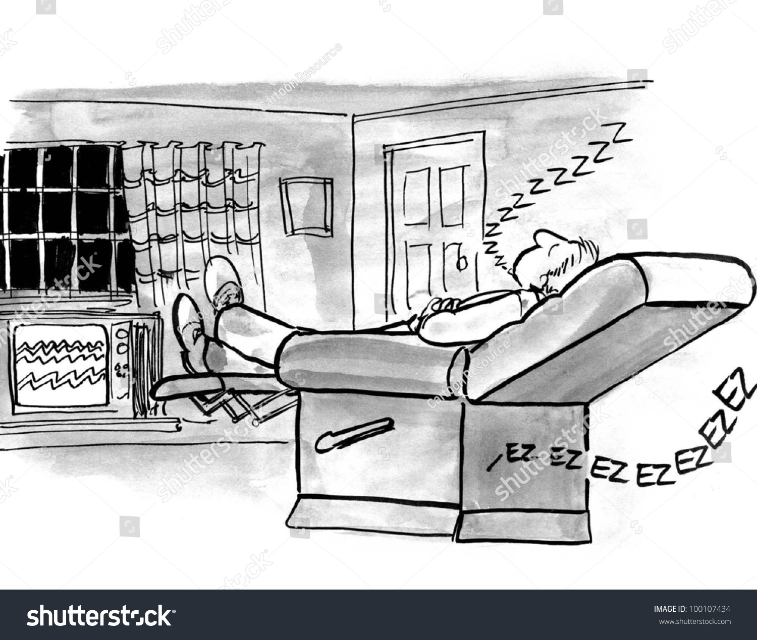 Cartoon Man Sleeping In Recliner