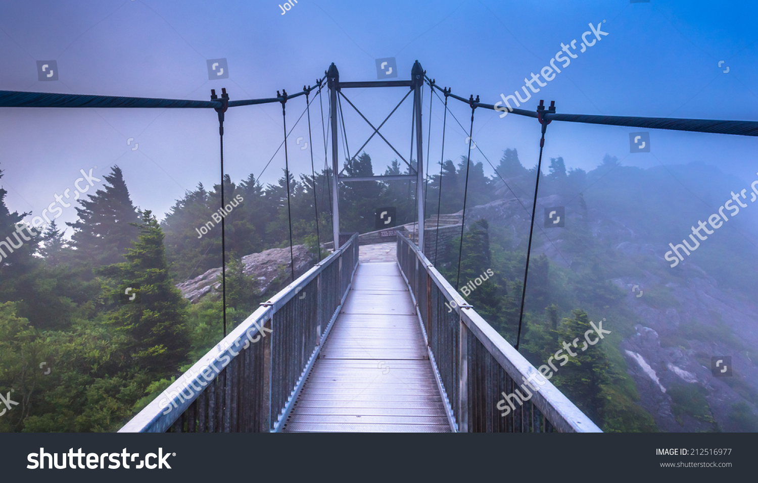 Mile High Swinging Bridge Fog Grandfather Mountain Stock