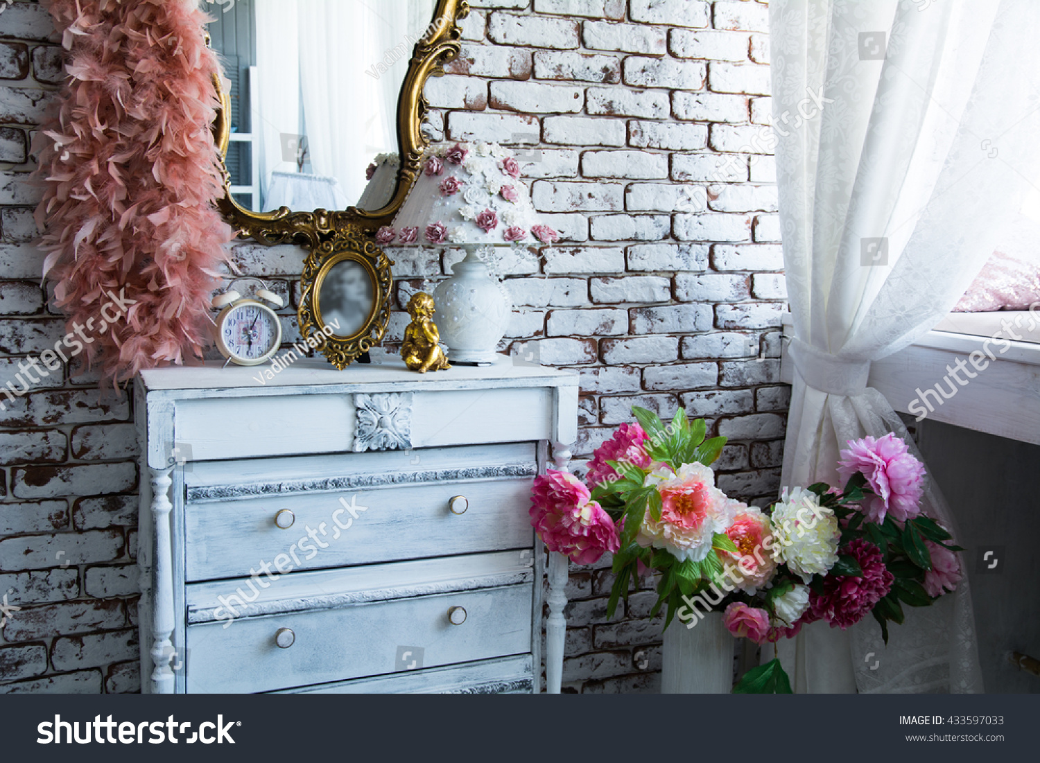 Mirror Gilded Frame Curly Boa Dresser Stock Photo Edit Now 433597033