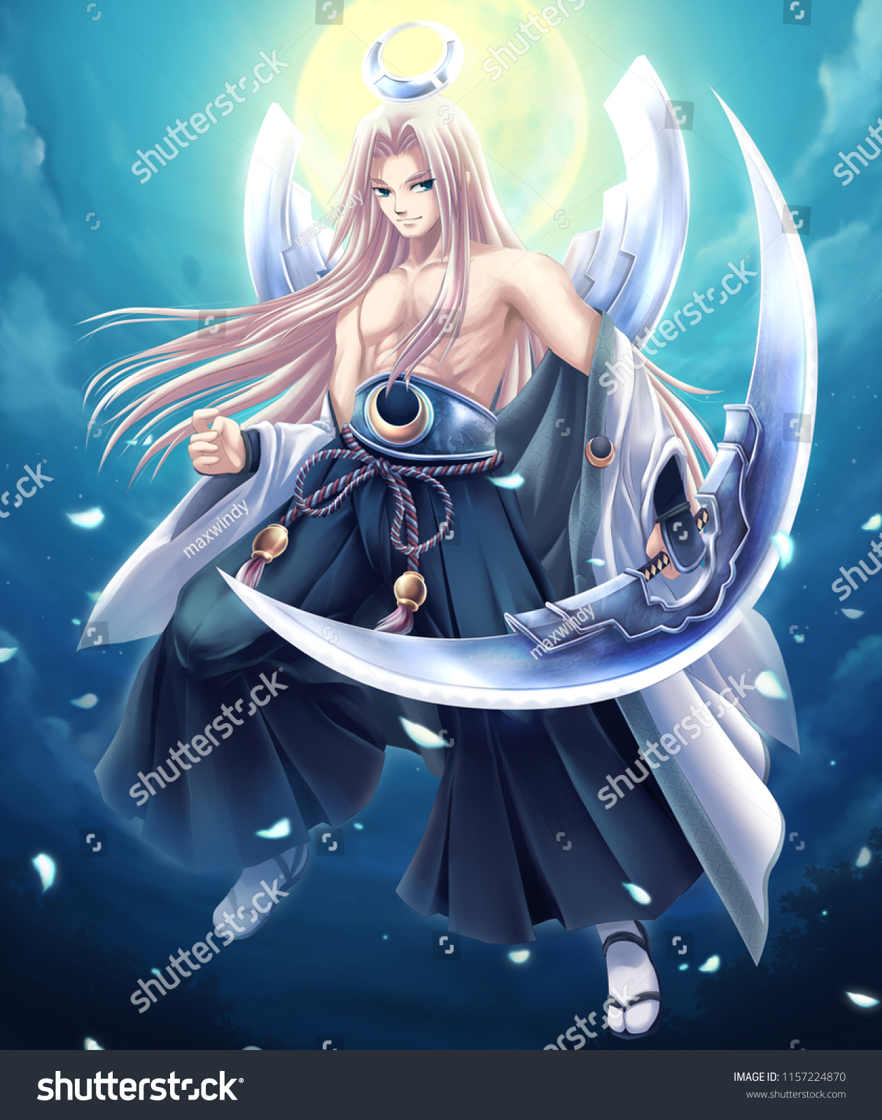 Moon God Shinto Japanese Mythology Stock Illustration