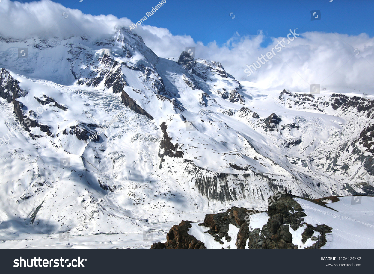 Mountains Covered Snow Fog On Clear Stock Photo Edit Now