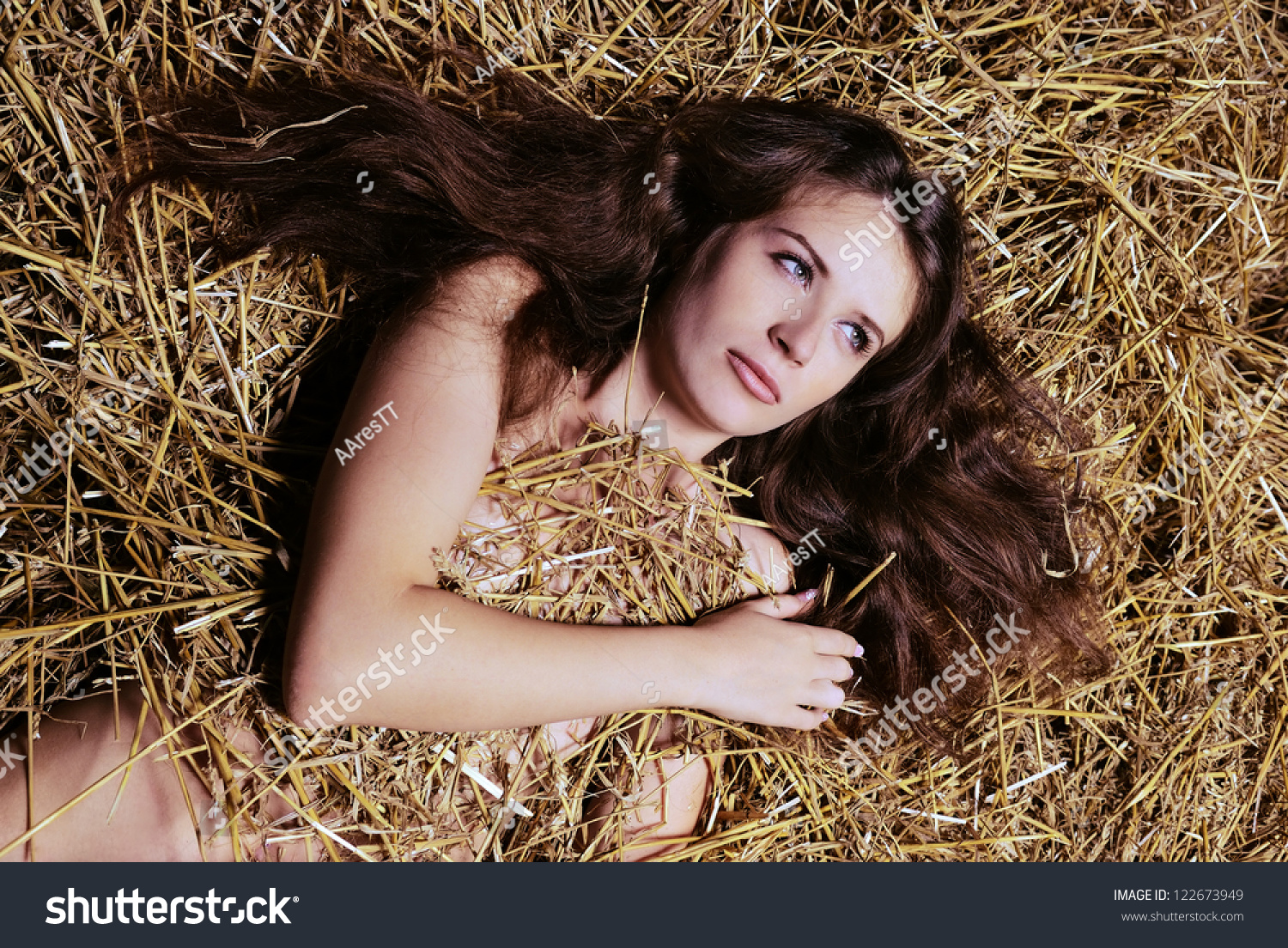 Naked Girl Covered Hay Stock Photo Shutterstock