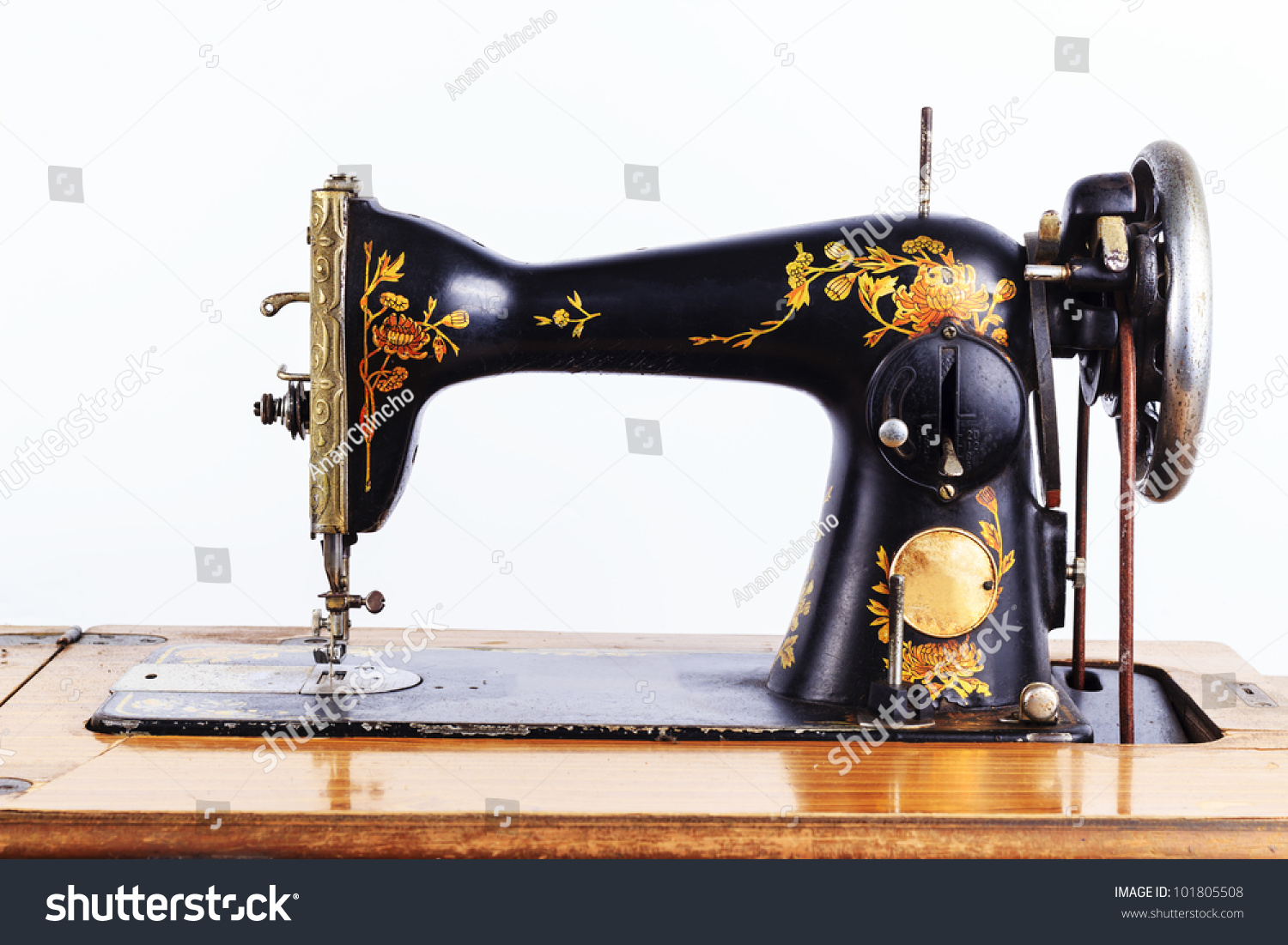 The Old Sewing Machine On A White Background Stock Photo 101805508 ...