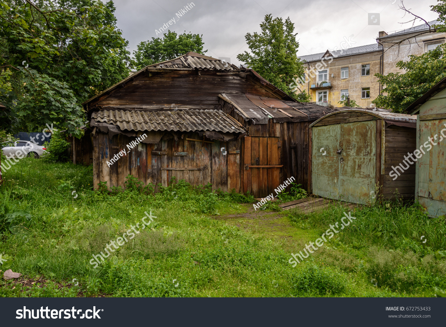 little town wooden garage