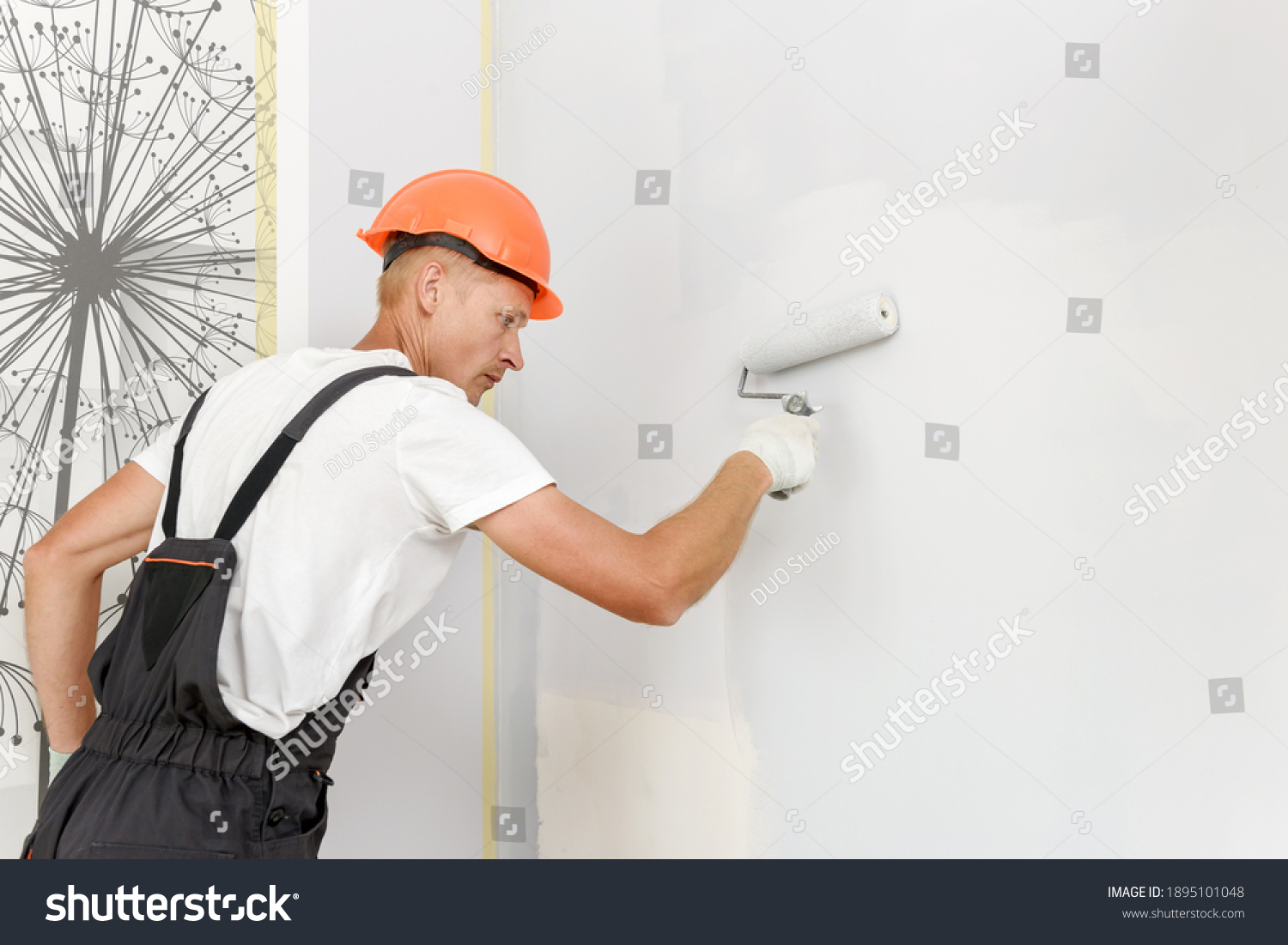 249 272 Apartment Renovation Images Stock Photos Vectors Shutterstock   Stock Photo The Painter Is Painting A Wall In A Room With A Roller 1895101048 