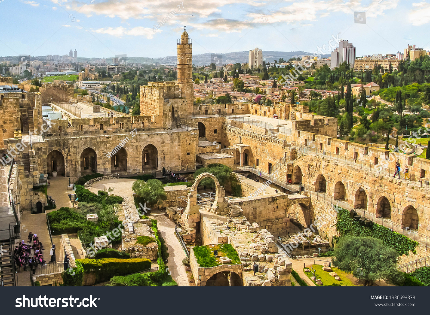 イスラエル エルサレムにある古代都市 ダビデの塔 のパノラマ 古代都市の壁写真素材 Shutterstock