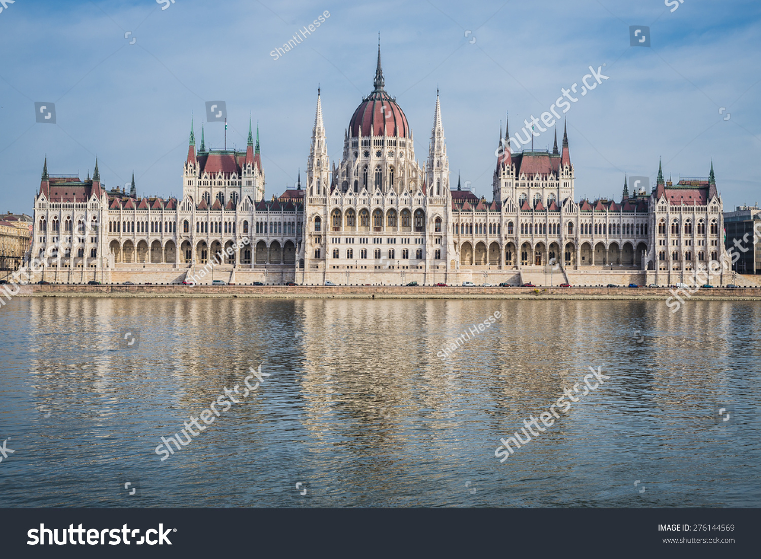 The parliament of Budapest reflecting in the Danube river in high resolution 