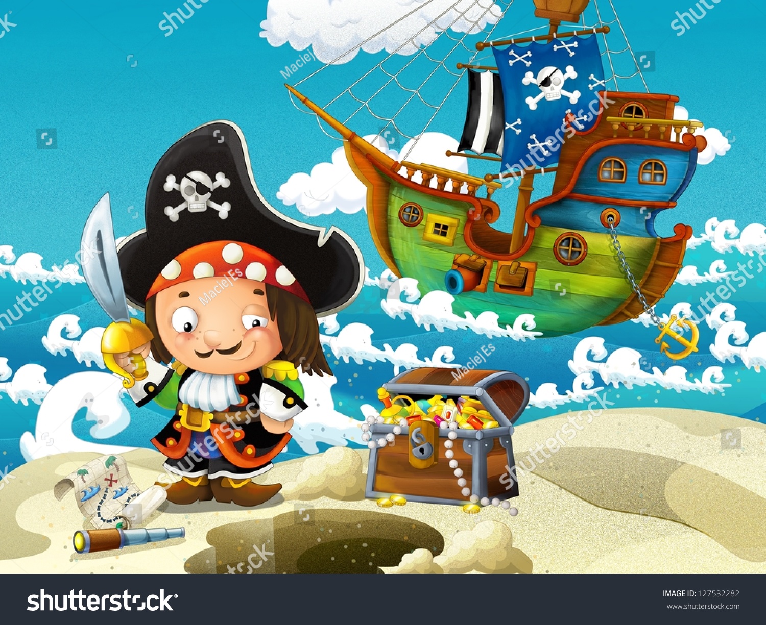 Pirates Treasure Hunt Illustration Children Stock Illustration ...