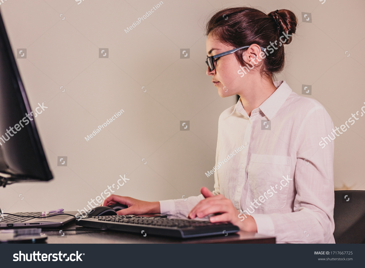 Programmer Girl Works Computer Information Technology Stock Photo ...