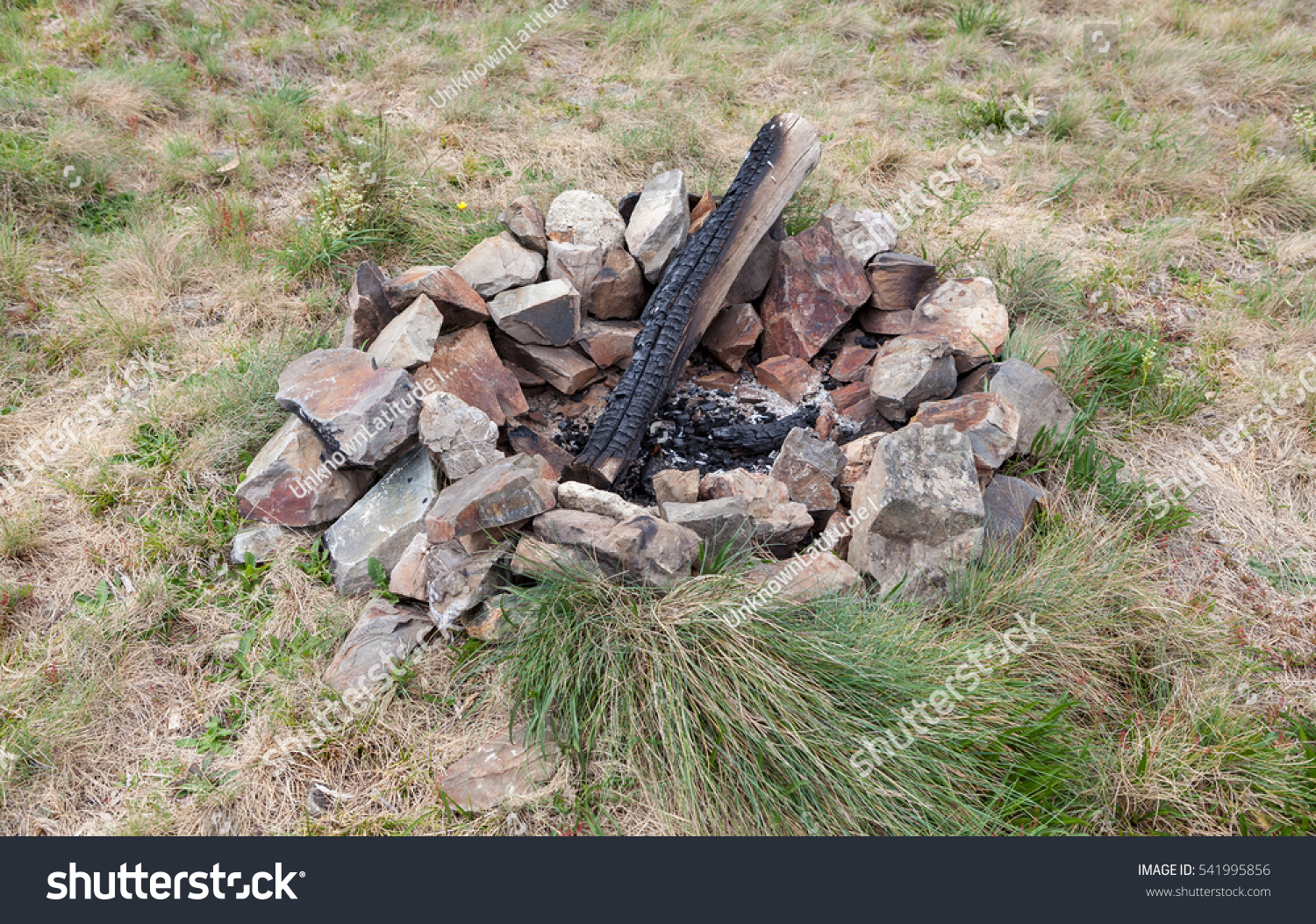 Remnants Camp Fire Half Burnt Log Nature Parks Outdoor Stock Image