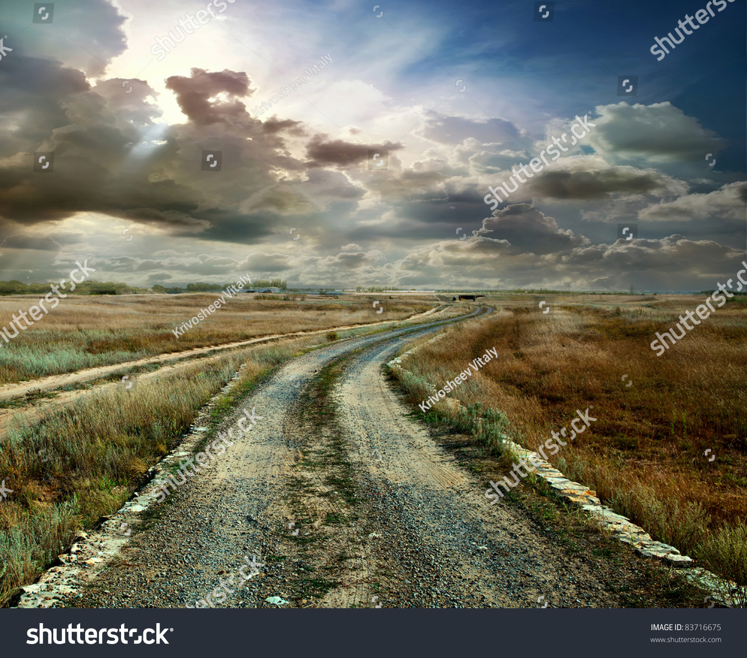 The Road Through The Old Grass Field Stock Photo 83716675 : Shutterstock