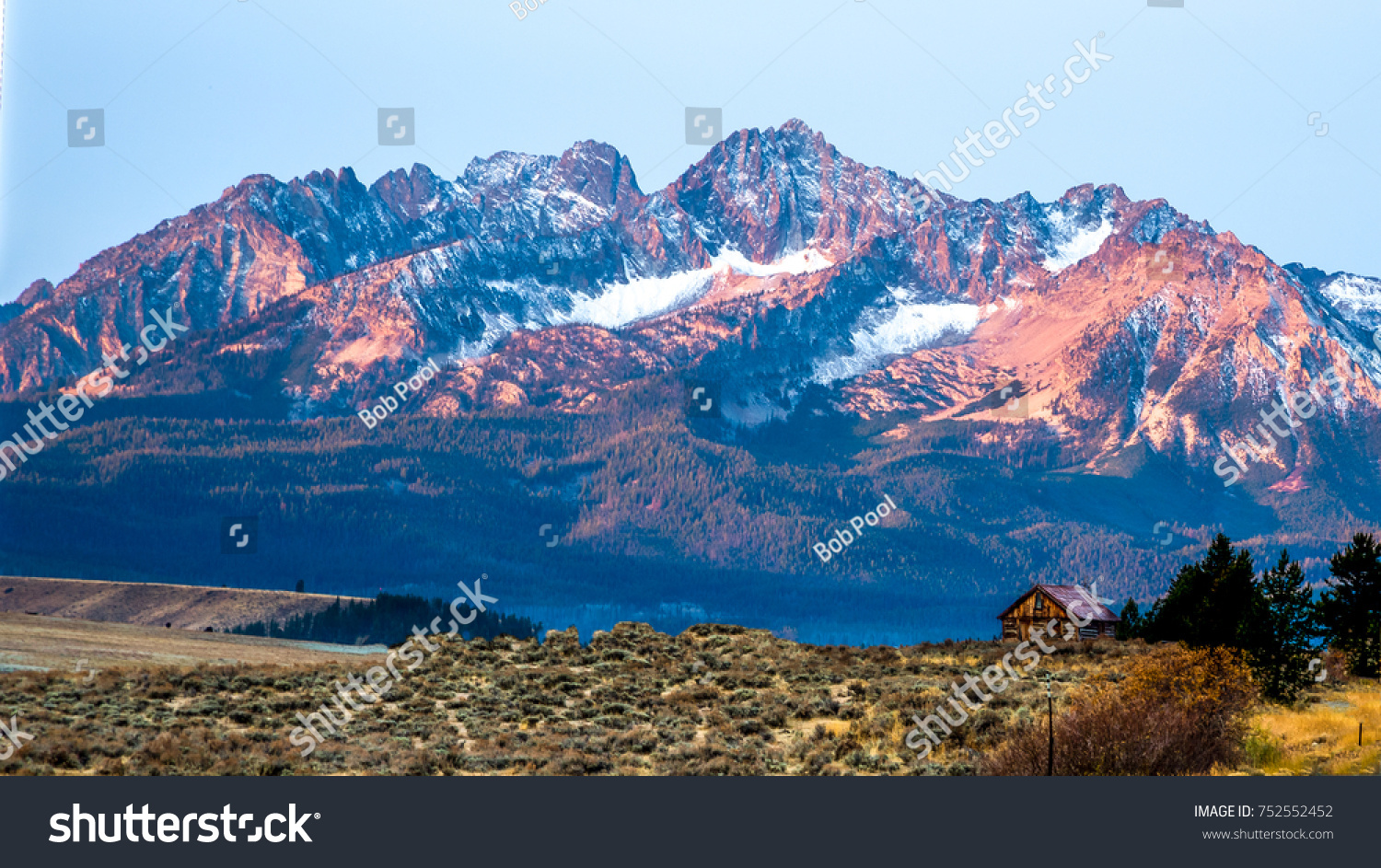 Sawtooth Mountains Log Cabin Sunrise Near Stock Photo Edit Now