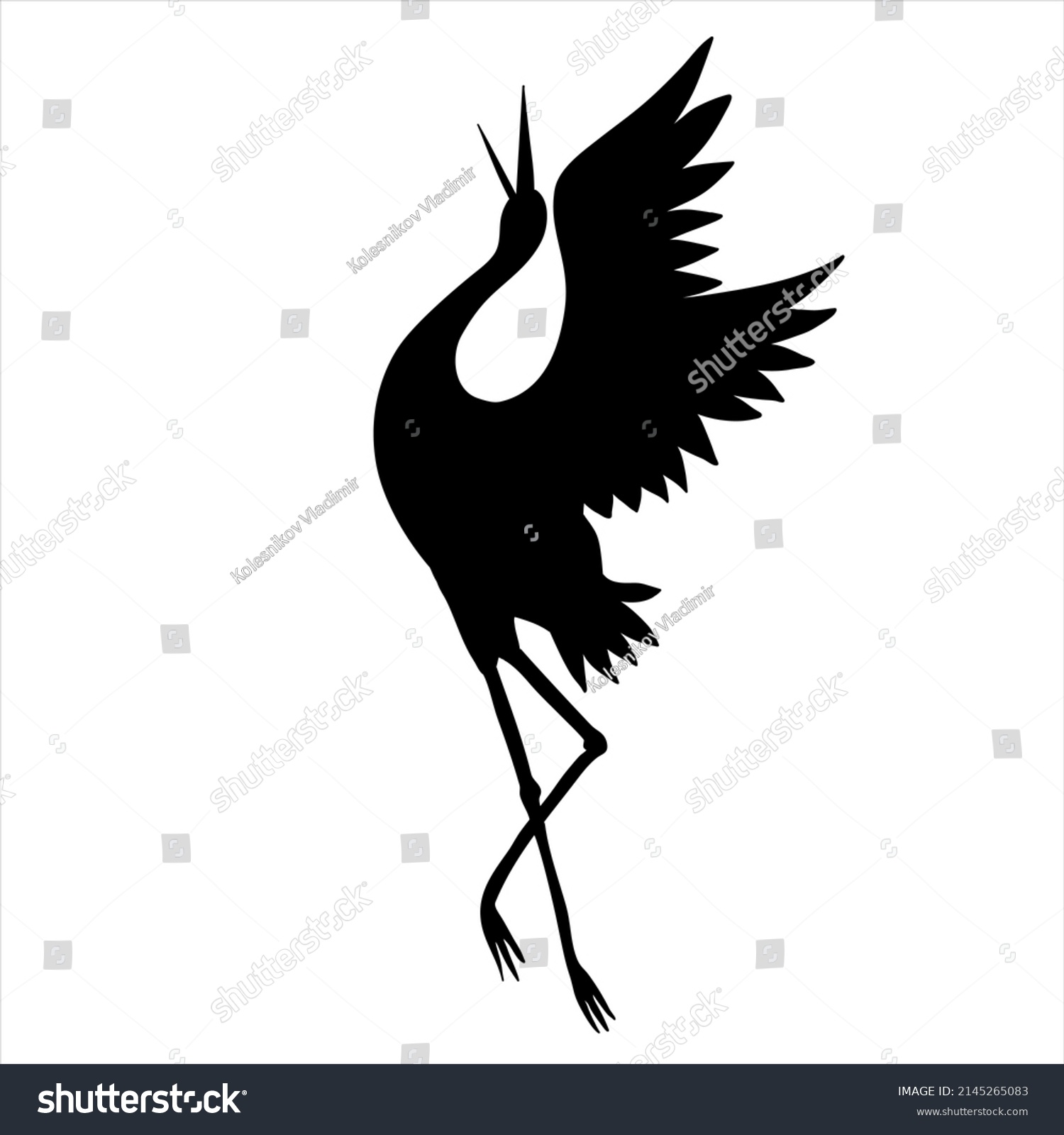 Silhouette Flying Crane On White Background Stock Illustration ...