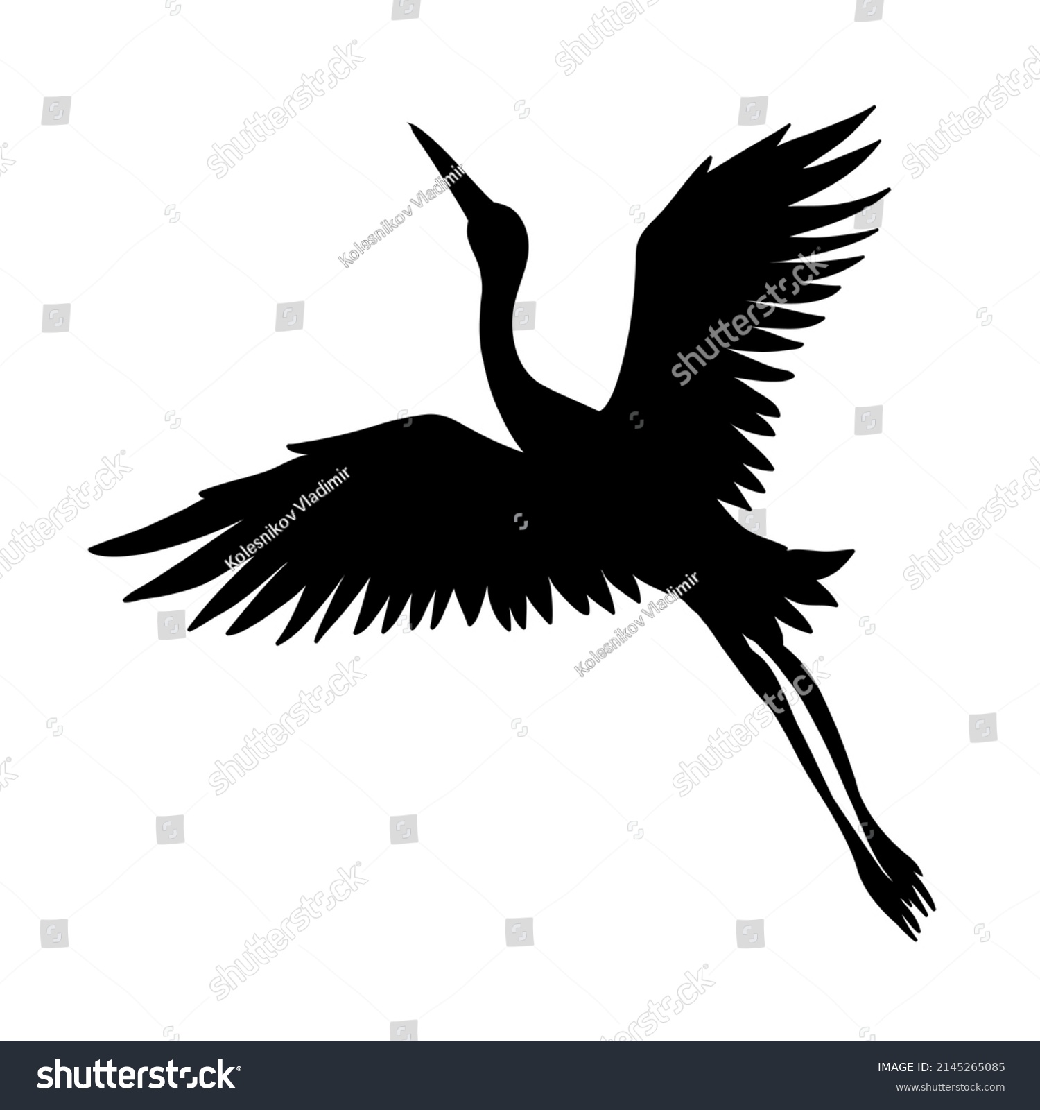 Silhouette Flying Crane On White Background Stock Illustration ...