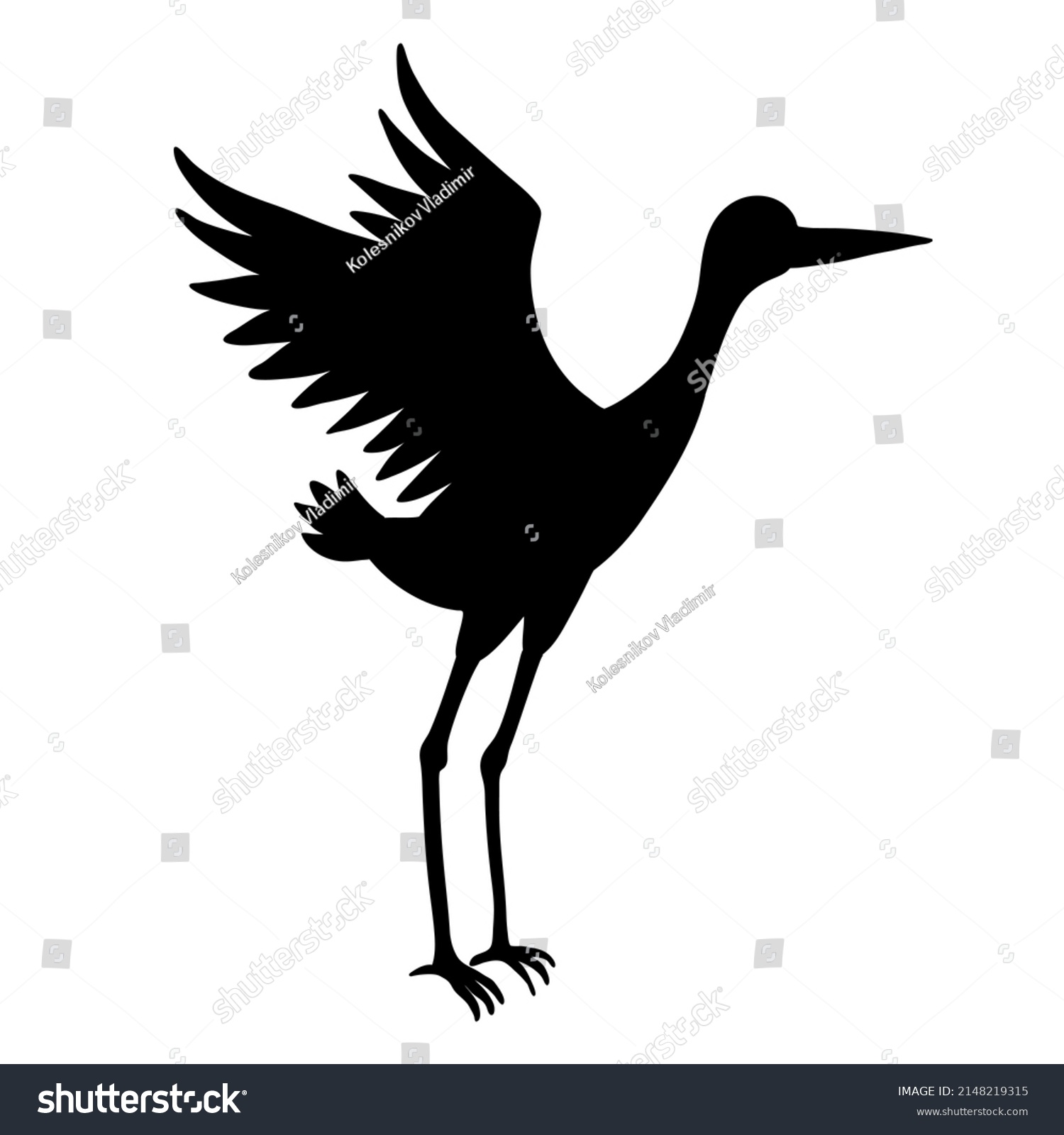 Silhouette Flying Crane On White Background Stock Illustration ...