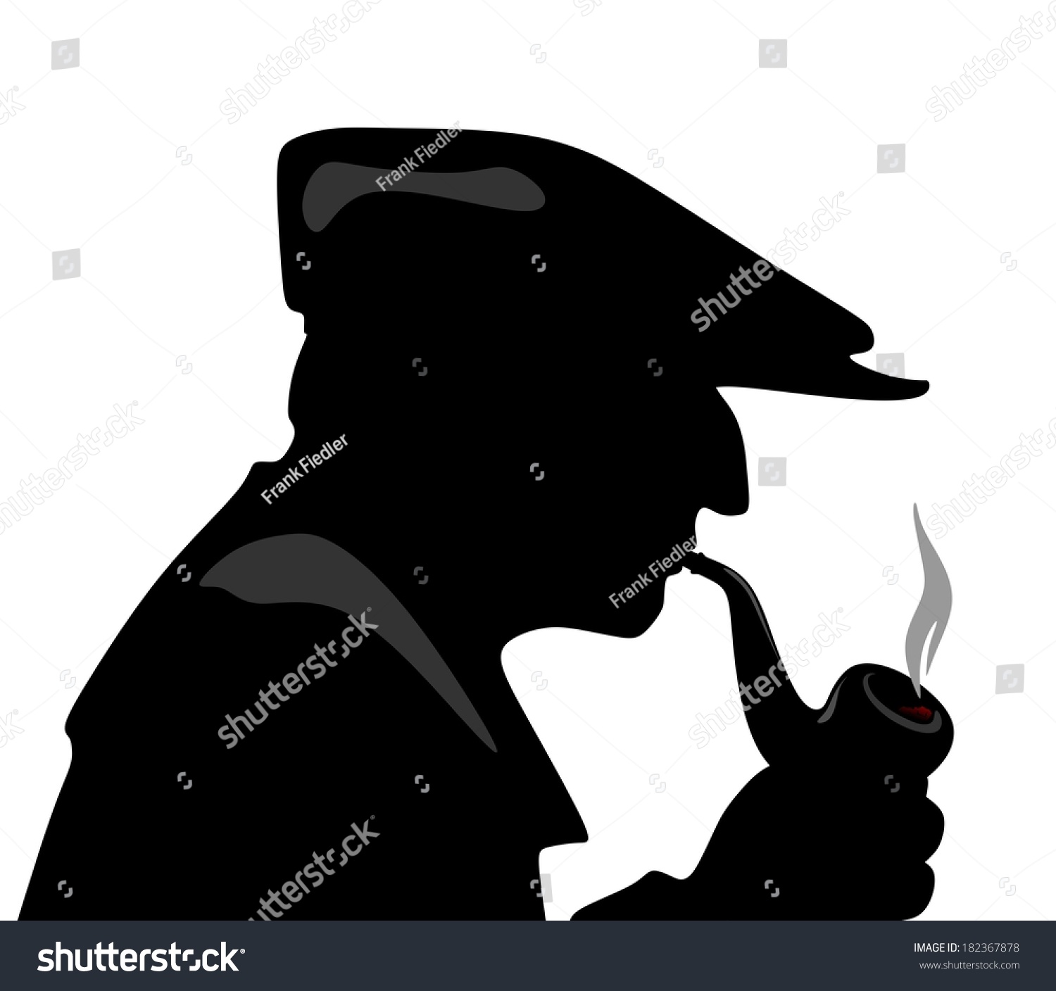 The Silhouette Of Detective Smoking A Pipe Stock Photo 182367878 ...