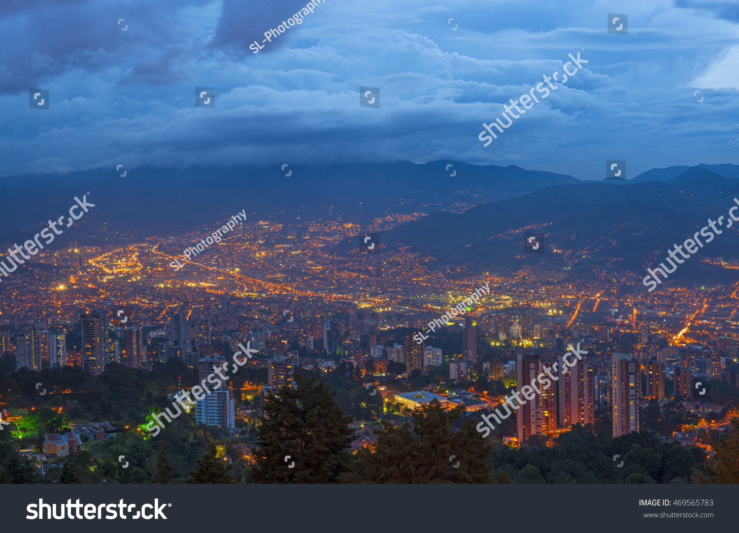 The Skyline Of Medellin At Night, Colombia. Stock Photo 469565783 ...