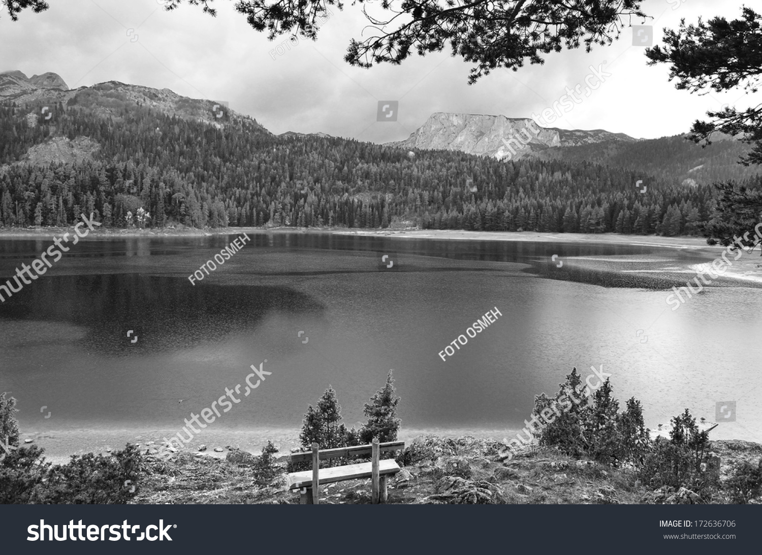 Smooth Surface Mountain Lake Black White Stock Photo 172636706 ...