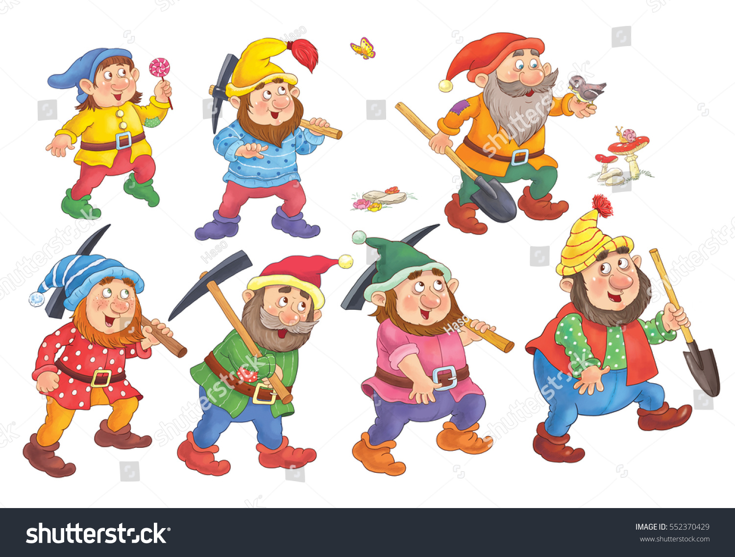 Snow White Seven Dwarfs Fairy Tale Stock Illustration