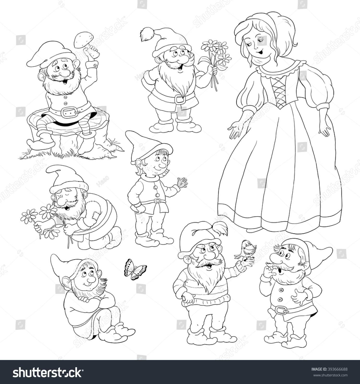 Snow White Seven Dwarfs Fairy Tale Stock Illustration 393666688