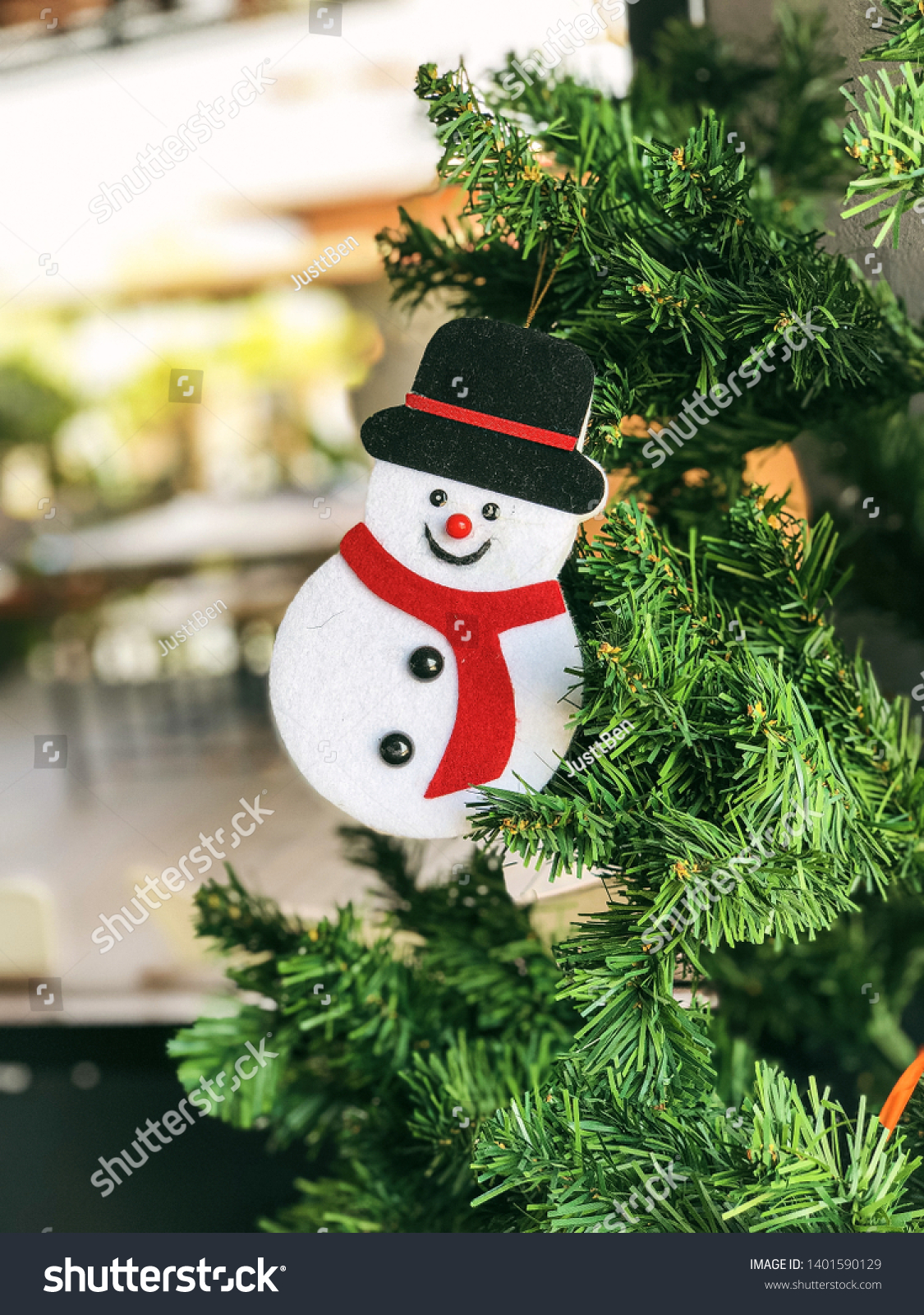 Snowman On Christmas Tree Snowman Christmas Objects Stock Image