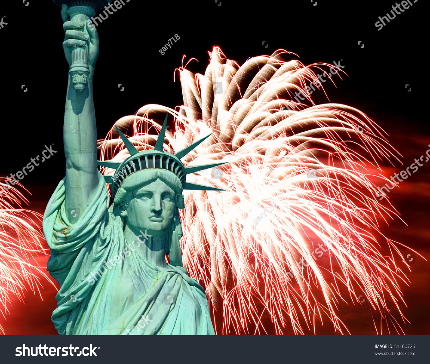 The Statue Of Liberty And 4th Of July Fireworks Stock Photo 51160726 ...