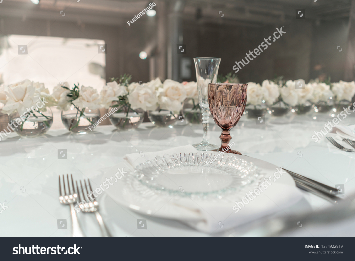 Table Newlyweds Small Flower Arrangements Ball Stock Photo Edit