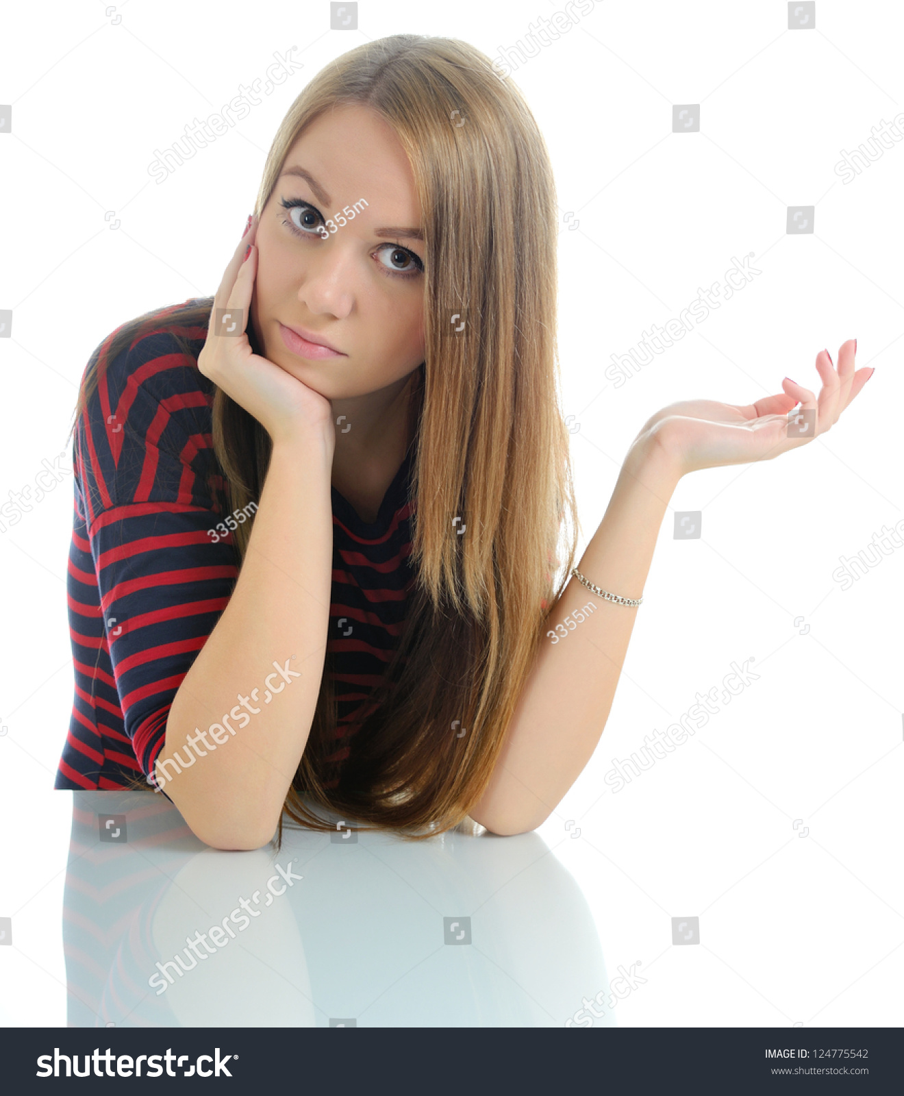 Thoughtful Young Girl Looking Camera On Stock Photo (Edit Now) 124775542