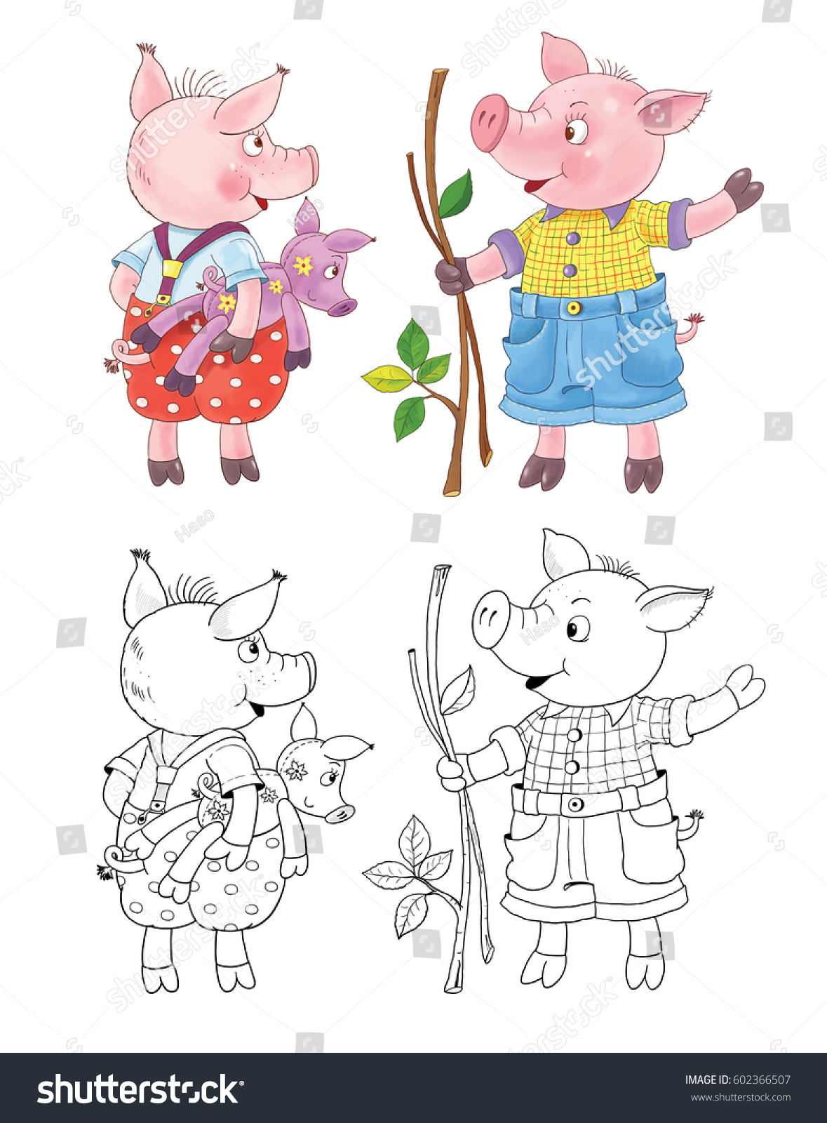 The three little pigs Fairy tale Illustration for children Coloring book Coloring