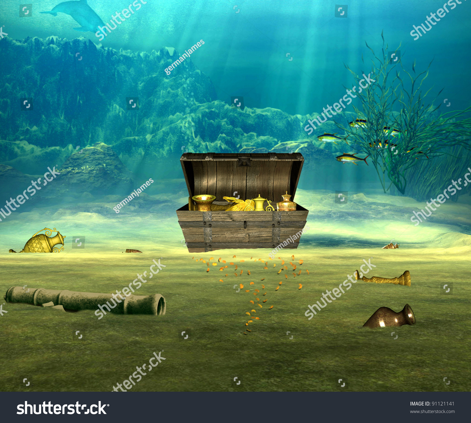 treasure-chest-valuable-objects-underwater-ilustra-es-stock-91121141