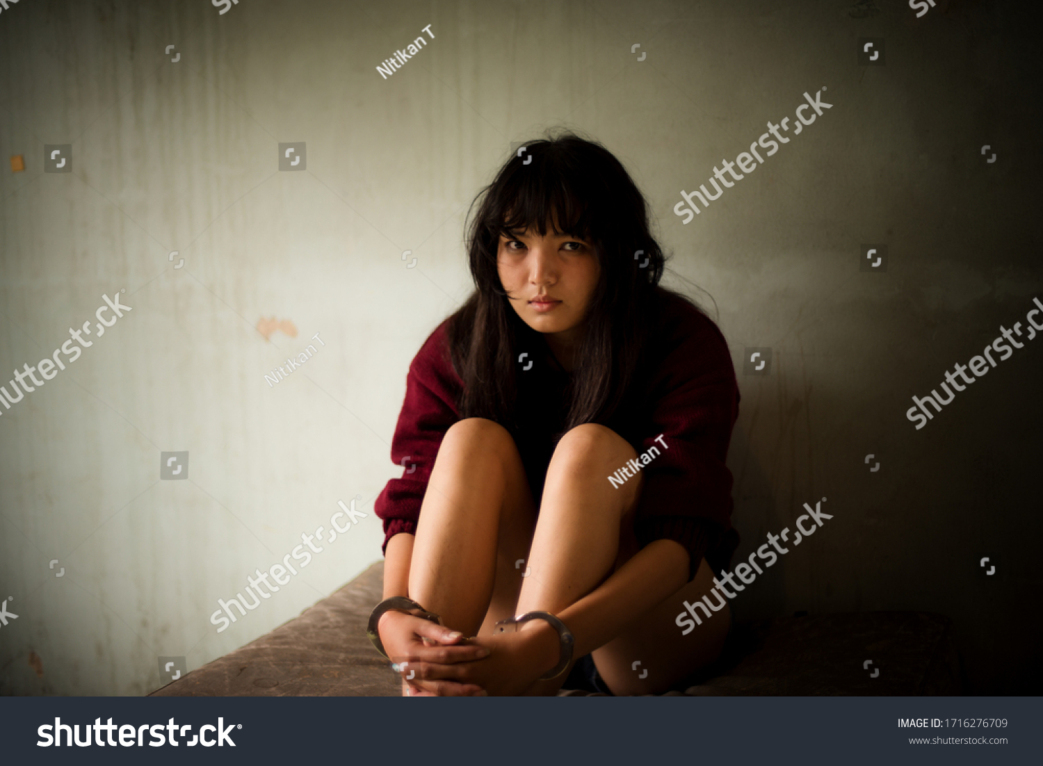 Victim Locked By Handcuffs Women Violence Stock Photo 1716276709 ...