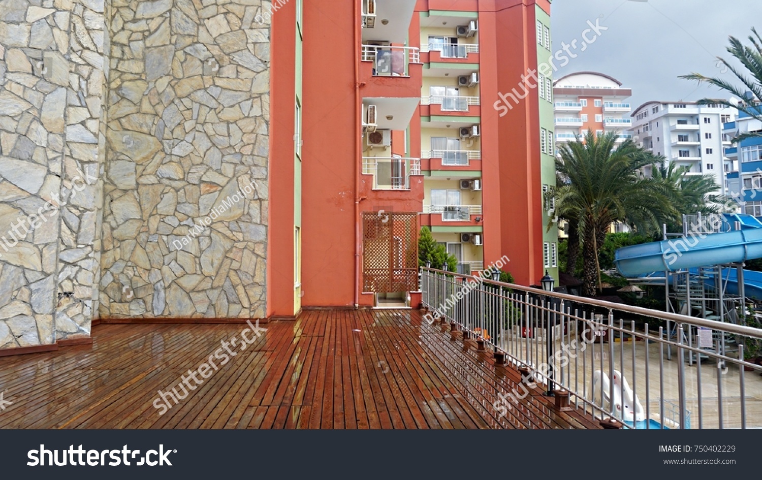 View Between Two Buildings Hotels Hardwood Stock Photo Edit Now 750402229