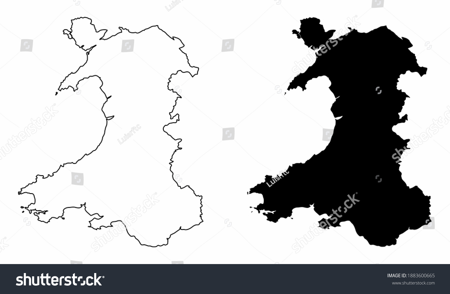 Wales Black White Silhouette Maps Stock Illustration 1883600665 ...