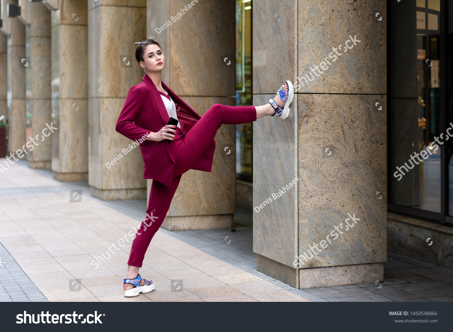 ladies burgundy trouser suit