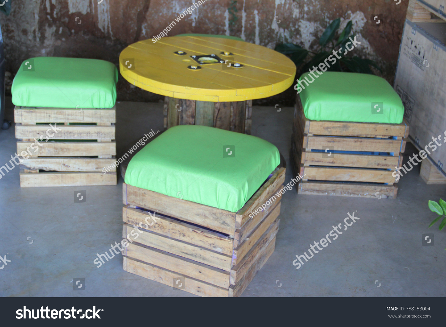 Wooden Crate Furniture Diy Chair Cushion Stock Photo Edit Now