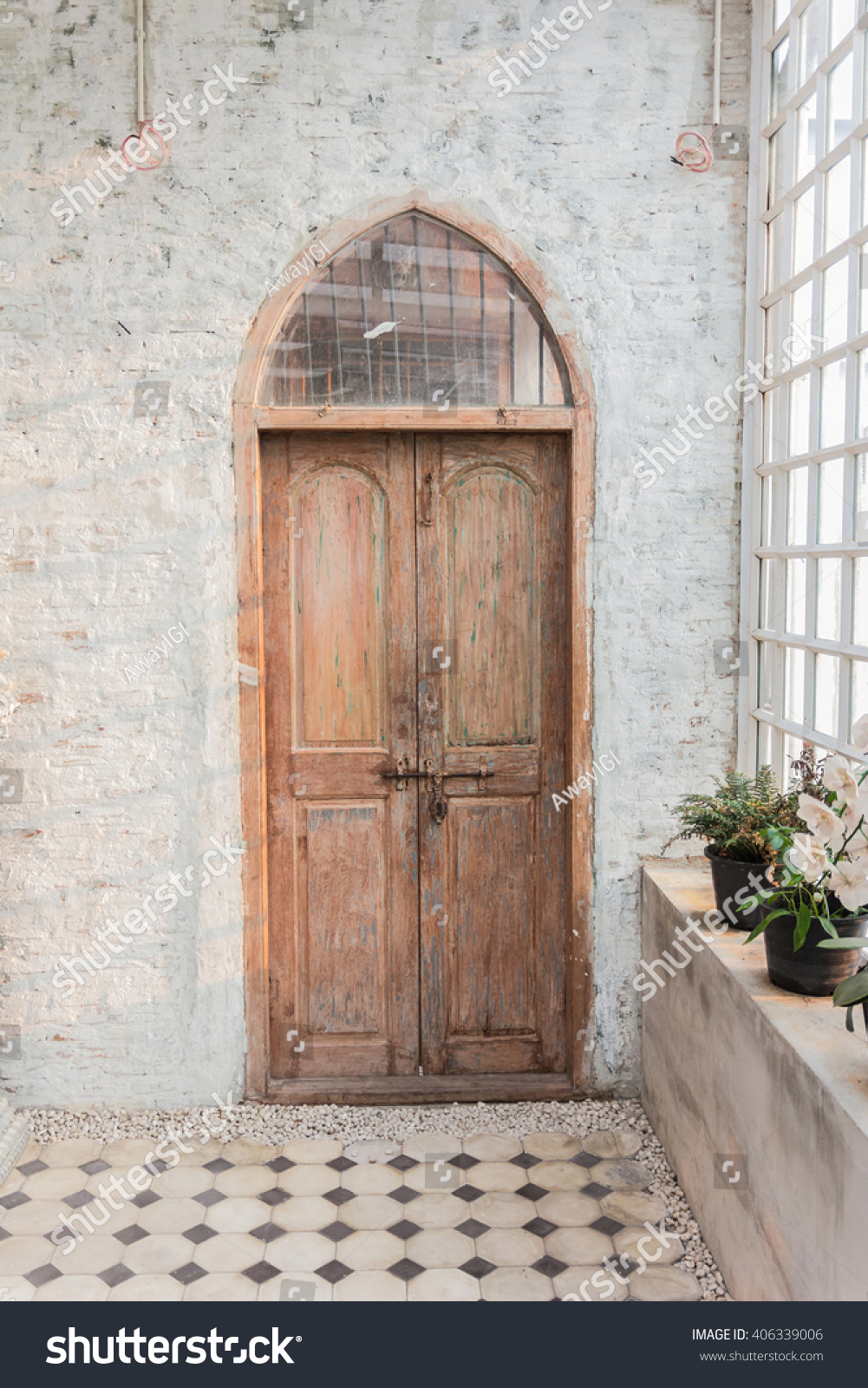 Wooden Front Door Home Glass Panels Stock Photo Edit Now