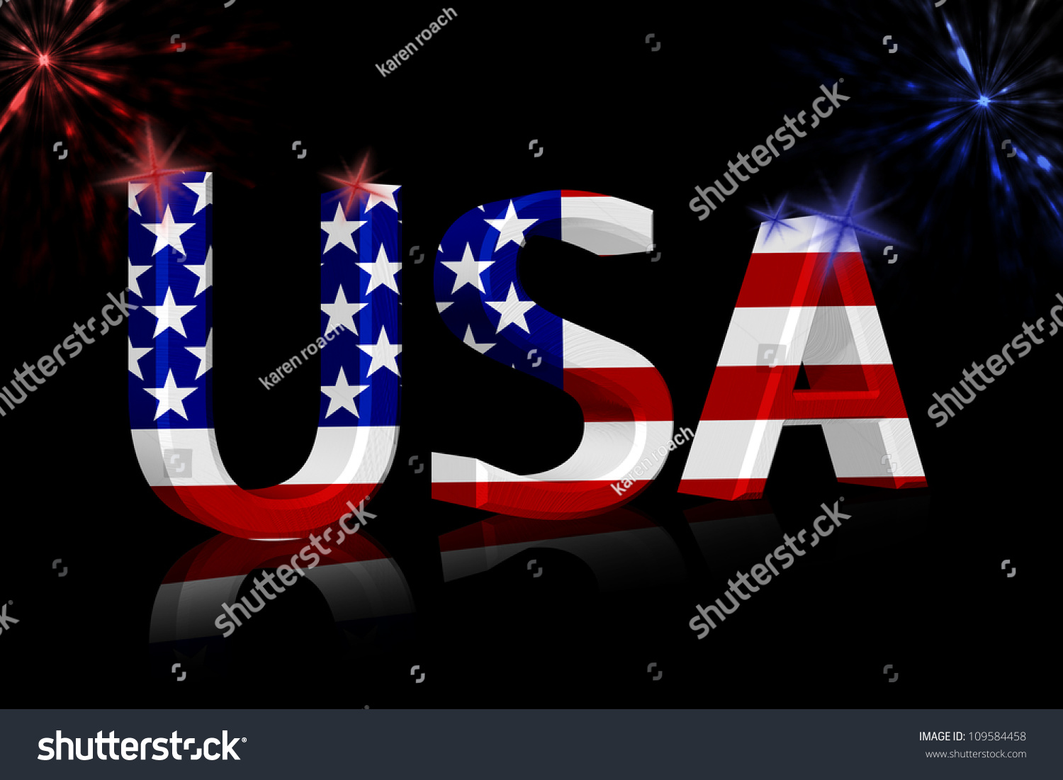 The Word Usa In The American Flag Colors Isolated On Black With ...