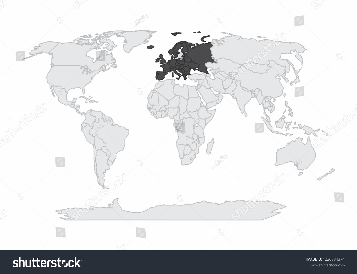 World Map With Europe Highlighted World Map Illustration European Continent Highlight Stock Illustration  1220834374 | Shutterstock