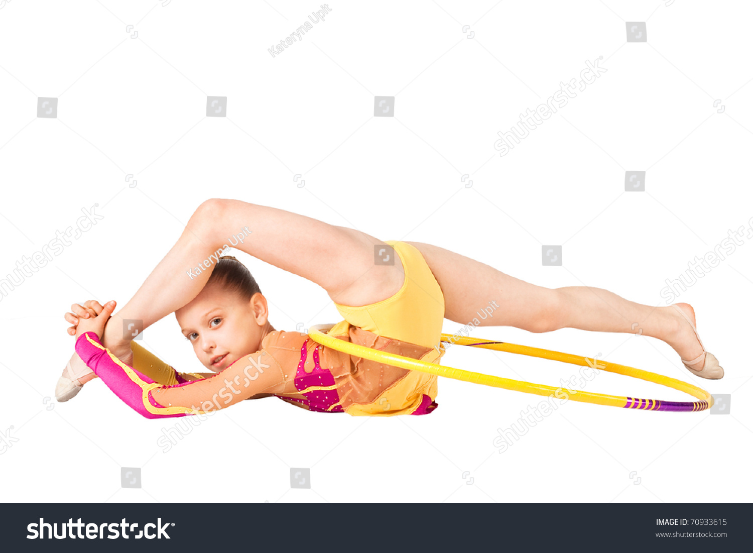 The Young Gymnast Performs Exercises With A Hoop, The Isolation On ...