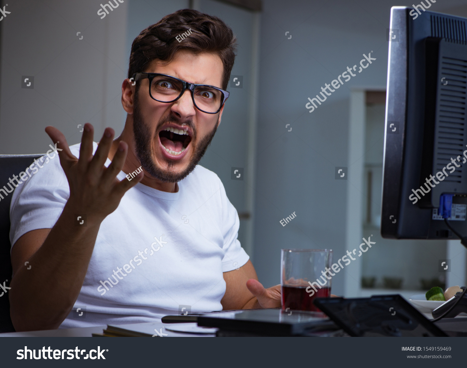  Light Blue Classic  Template Design Featuring the Young Man Staying Late in Office to do Overtime