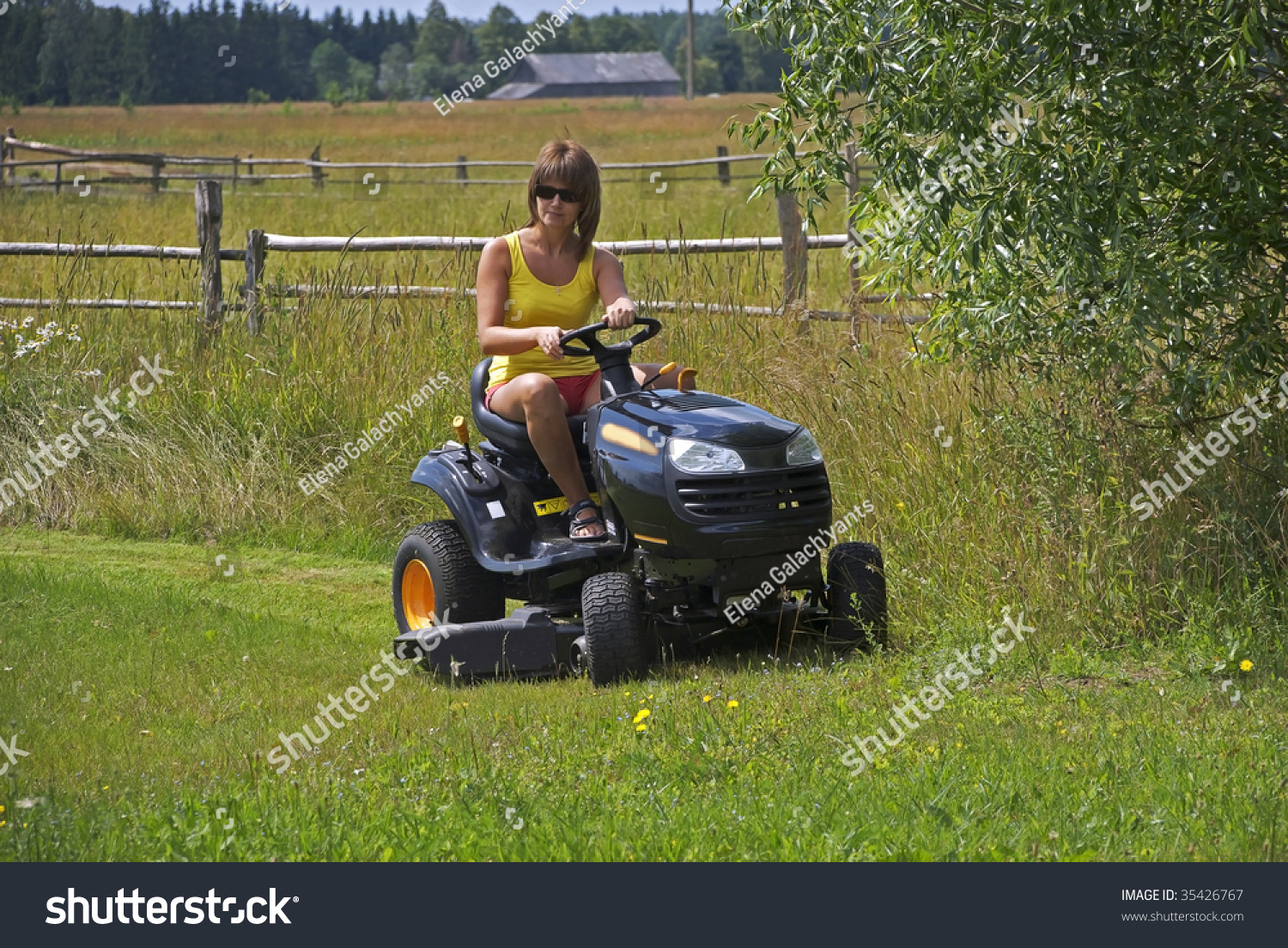 Does naked woman on riding lawnmower me Absurd situation naked woman on riding lawnmower