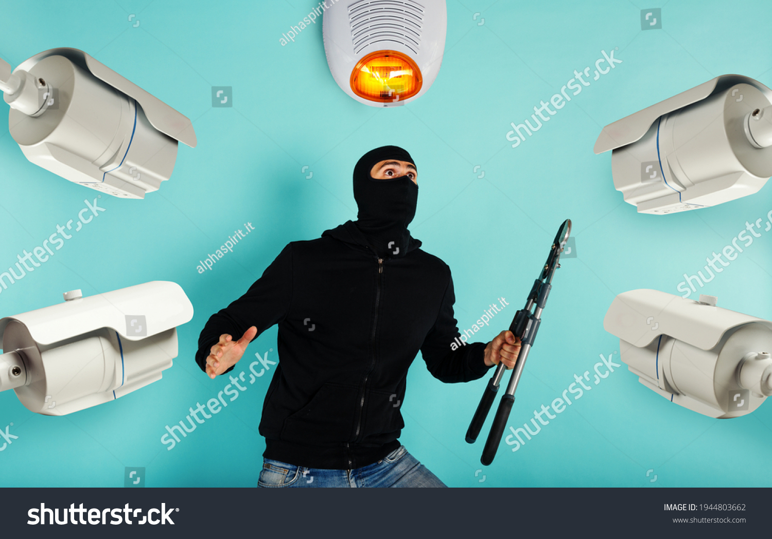 Thief Balaclava Wire Cutter Spotted Trying Stock Photo 1944803662